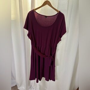 TORRID 3 Plus Size Jersey Midi Dress Burgundy Maroon Red Short Sleeve 3X GUC 526